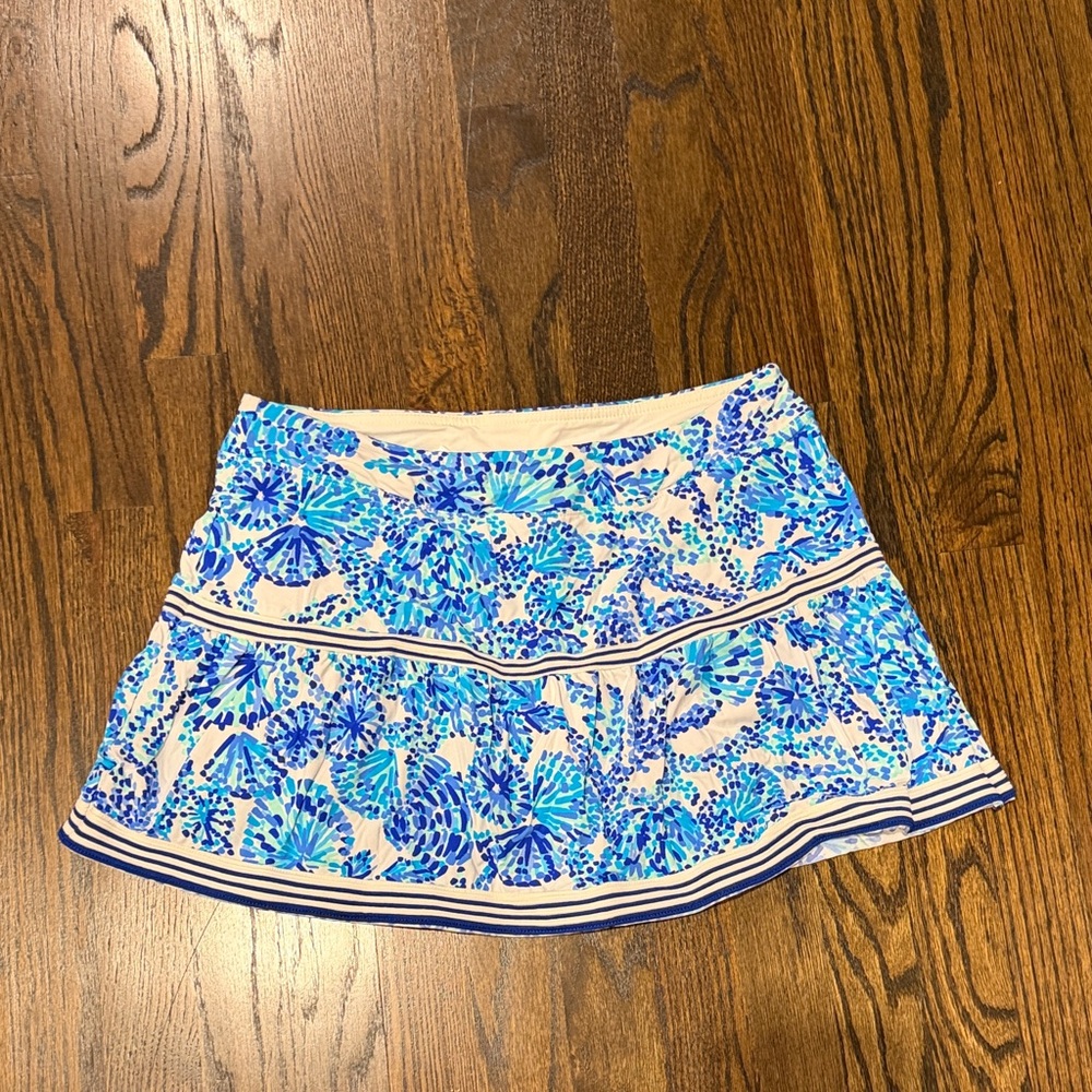Lilly Pulitzer Blue and White Floral Tiered Skirt